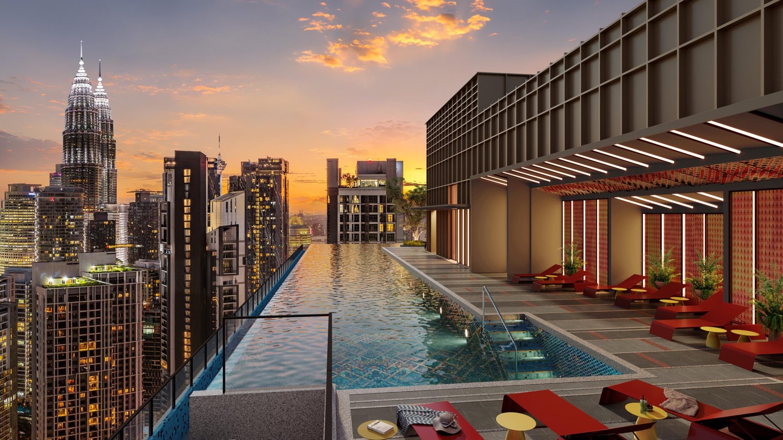 Phoeniz KLCC Sky Infitinite swimming pool sunset view
