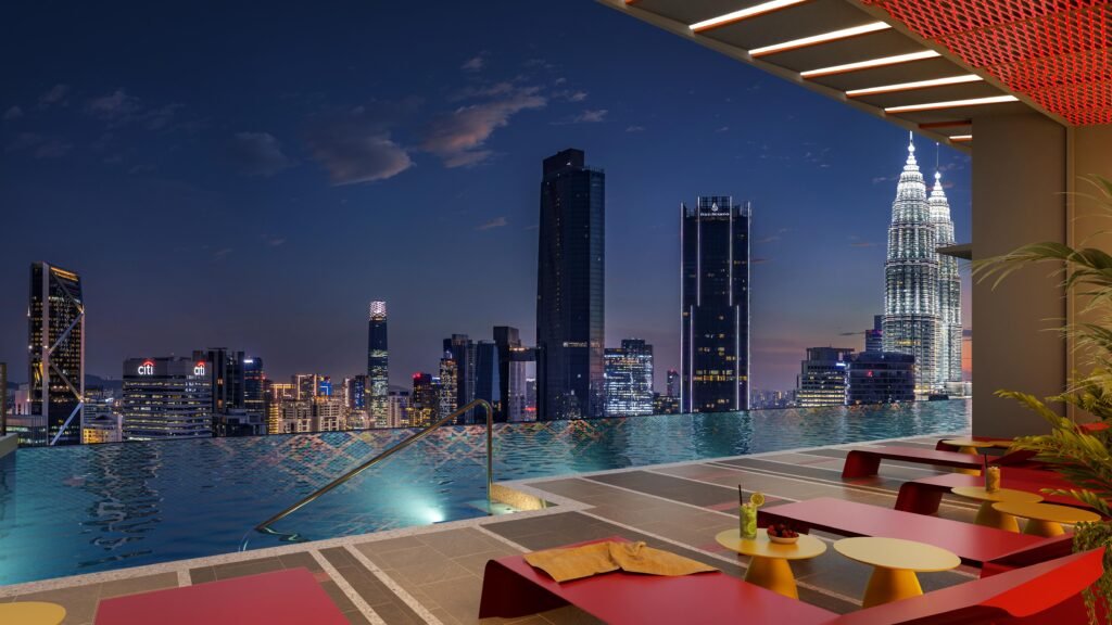 Phoeniz KLCC Sky Infitinite swimming pool night view
